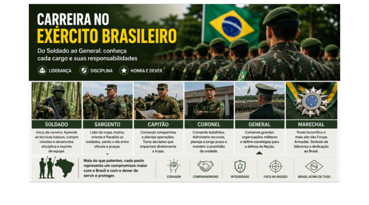 Como é a carreira no Exército Brasileiro? Conheça a função de cada cargo, do Soldado ao Coronel